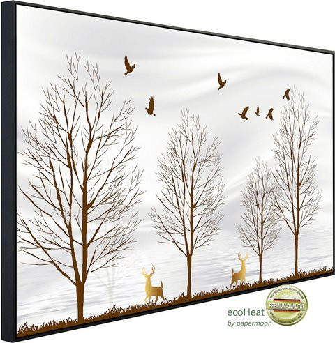 papermoon EcoHeat Infrarotheizung mit Bäumen, Hirschen und Vögeln in Bunt mit Matt-Effekt, App-Steuerung und Überhitzungsschutz - Bild 1