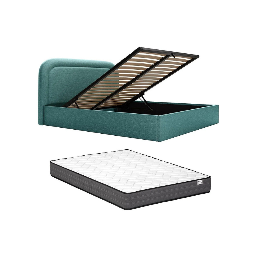 Vente-unique Bett Fireza mit Bettkasten in Blau aus meliertem Stoff, B/T: 160 x 200 cm - Bild 2