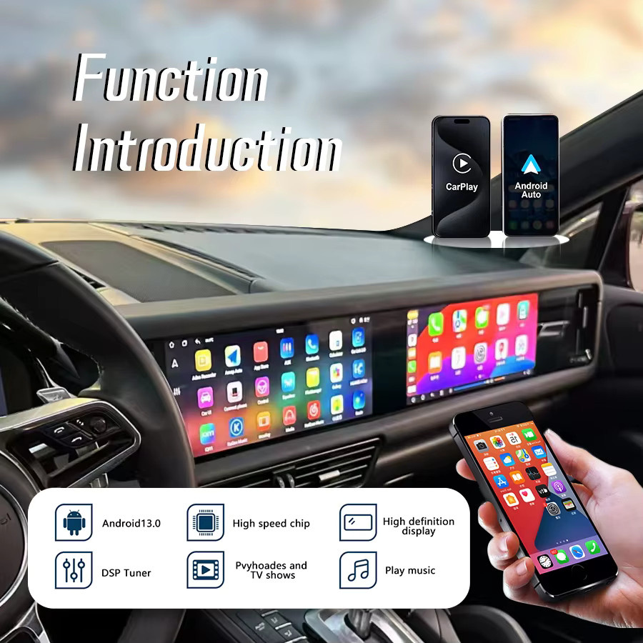 NAVIRIDER Dual Screen Android 13 Multimedia Video Player mit Carplay und GPS für Porsche Cayenne 2010-2017, Schwarz, 12,3 Zoll + 12,3 Zoll - Bild 2