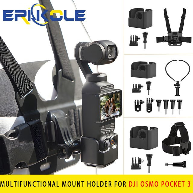 DJI Osmo Pocket 3 Zubehörset in Schwarz mit Kopfgurthalterung, Brusthalterung, Rucksack-Clip und 1/4-Zoll-Gewindeadapter - Bild 1