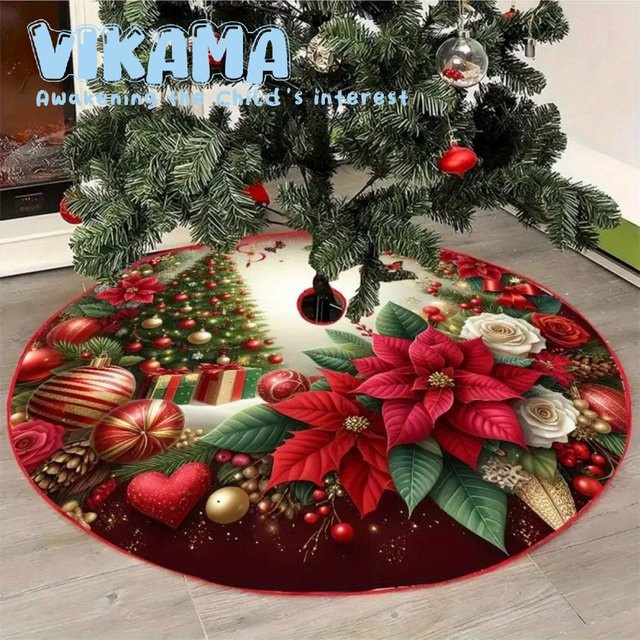 VIKAMA Weihnachtsbaum-Rock mit floralem Design in Mehrfarbig, dekorative Tischmatte für Weihnachten und Silvester - Bild 1