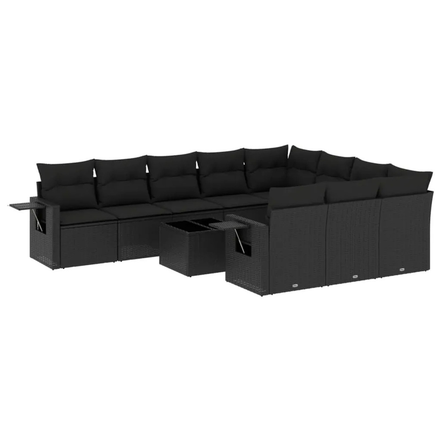 vidaXL 11-teilige Garten-Sofagarnitur aus Poly-Rattan mit Kissen in Schwarz - Bild 2