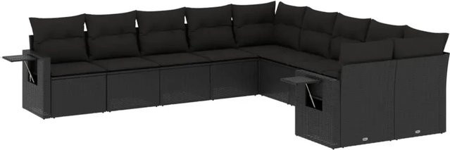 vidaXL 10-teilige Garten-Sofagarnitur aus Poly-Rattan mit Kissen in Schwarz - Bild 1