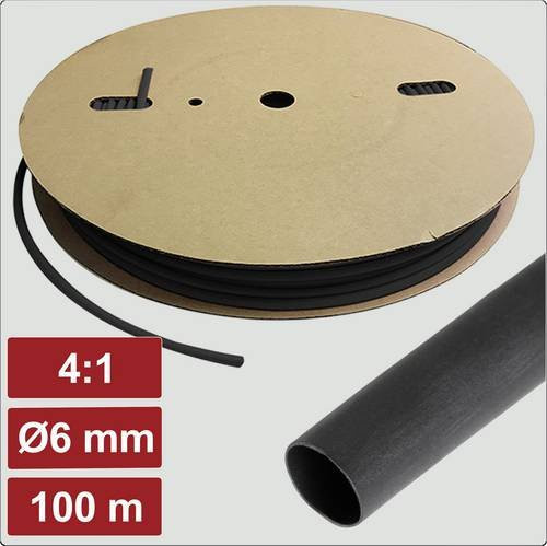 Electronic Garage Schrumpfschlauch mit Kleber Schwarz 6mm 1.5mm Schrumpfrate 4:1 100m - Bild 1