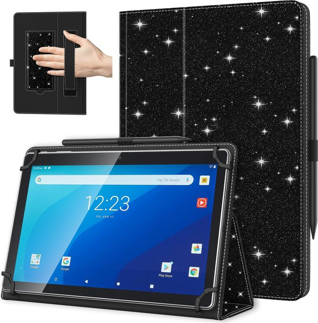 Dadanism Universelle Tablet Hülle für 9,6 bis 11 Zoll Touchscreen-Tablets, faltbare Standhülle mit Handschlaufe, Schwarz - Bild 1