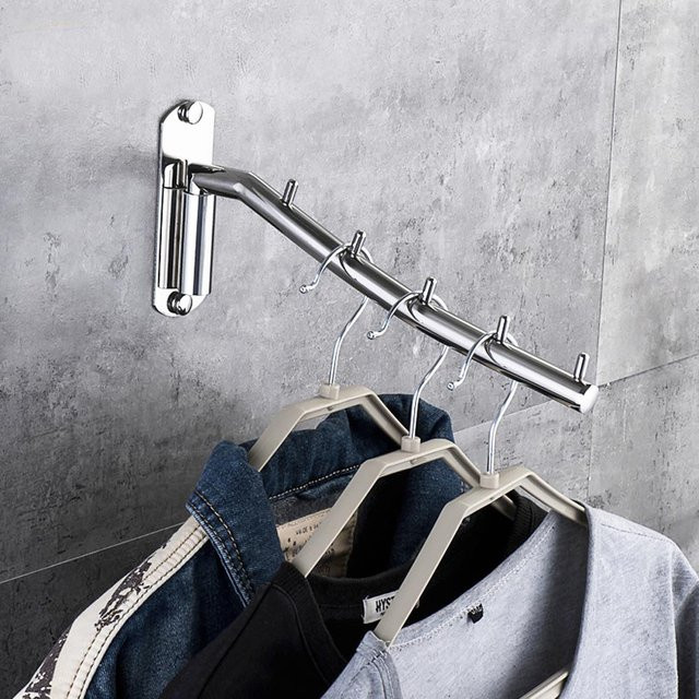 TOPINCN Wandmontierter Handtuchhalter aus Edelstahl in Silber mit drehbaren Kleiderbügel-Haken, B: 28,0 cm, T: 12,0 cm, H: 5,0 cm - Bild 1