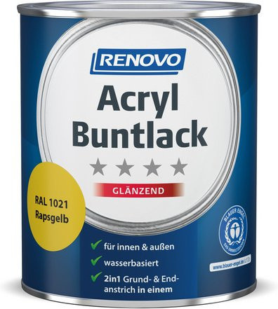 RENOVO Acryl-Buntlack für Holz, Rapsgelb RAL 1021, glänzend, 0,75 l - Bild 1