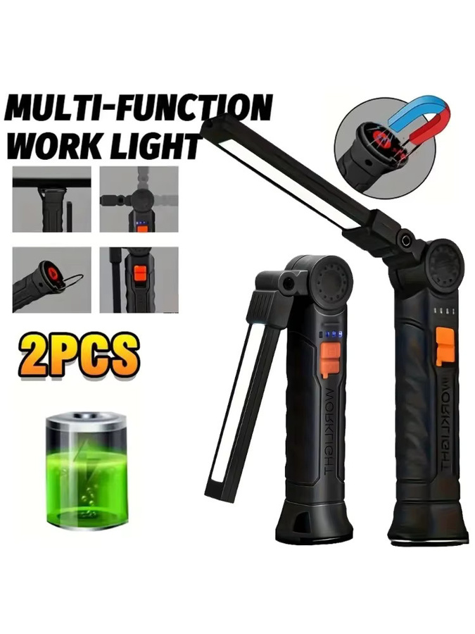 KDULIT Tragbare COB-LED-Taschenlampe in Schwarz, wiederaufladbare Arbeitsleuchte mit Magnet und Lanterna-Hängefunktion für Camping und Arbeit - Bild 6