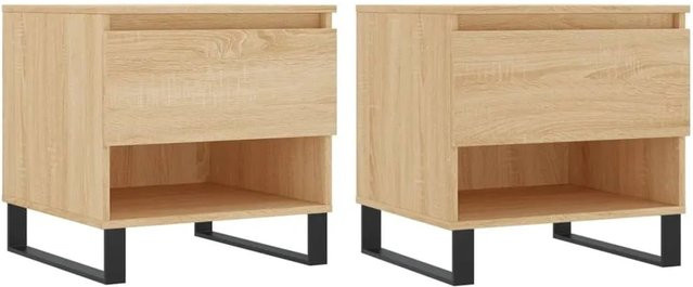 vidaXL Couchtisch Set 2 Stück in Sonoma-Eiche, modernes Design aus Holzwerkstoff und Metall, B/T/H: 50 x 46 x 50 cm - Bild 1