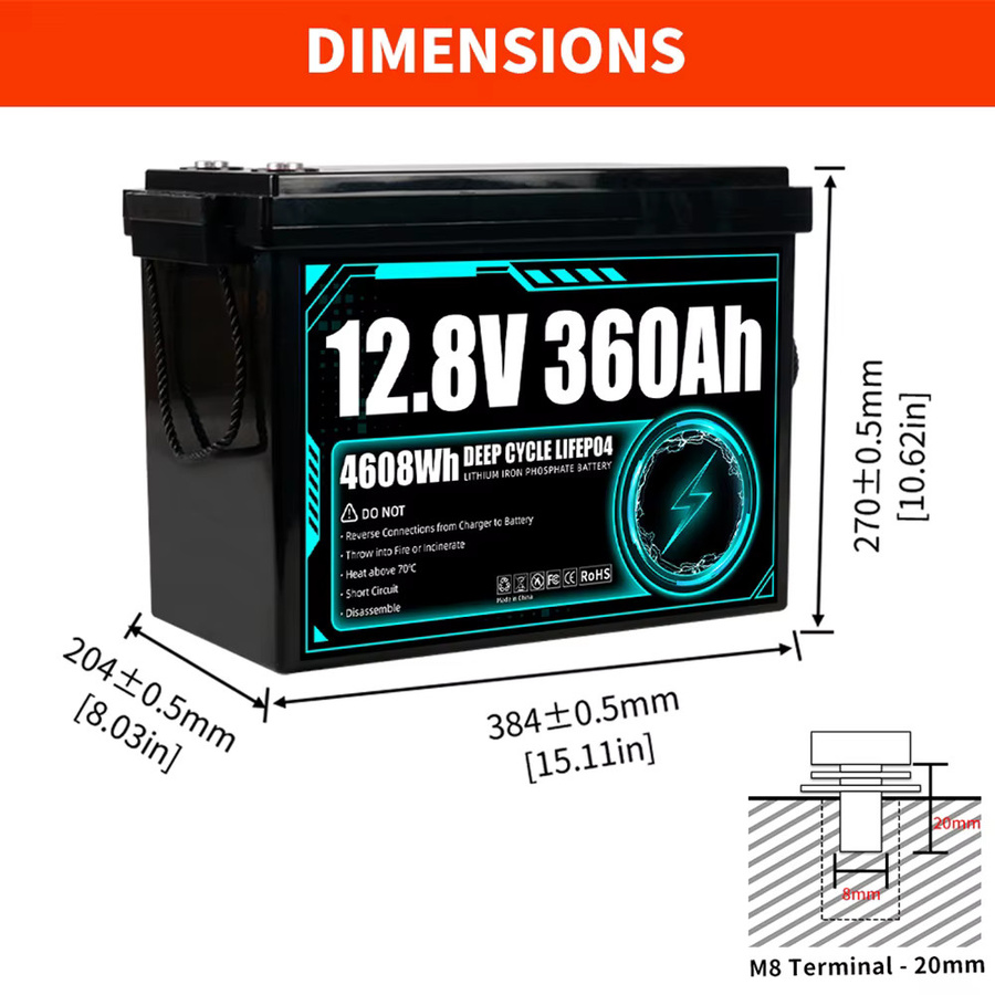 FullFutura 12V LiFePO4 Akku 360Ah Batteriepack 12,8V 4608Wh Lithium-Eisenphosphat für Haus und Boot - Bild 7