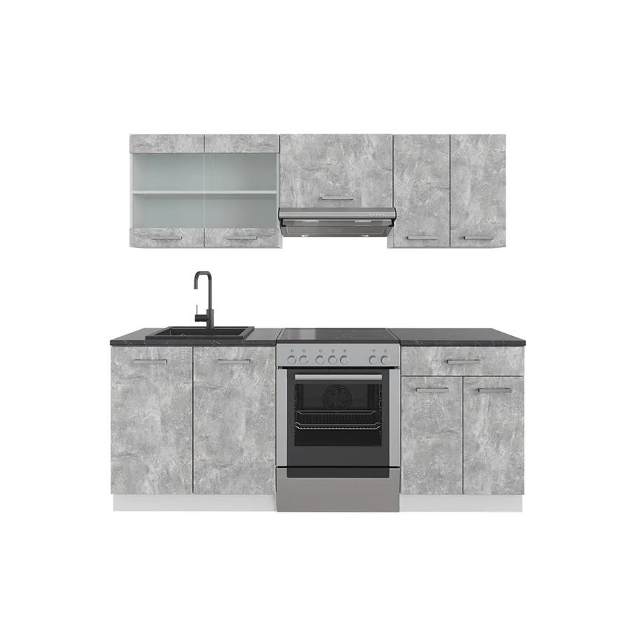 Vicco R-Line Küchenzeile modern in Anthrazit und Weiß mit Beton-Optik, B/H/T: 200 x 82 x 60 cm - Bild 2