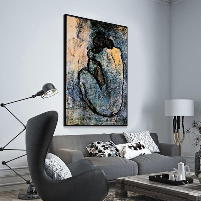 Leinwandgemälde Blauer Akt von Pablo Picasso in Blau und Multicolour, moderne Wandkunst für dein Zuhause oder Büro, Breite: 60 cm, Höhe: 100 cm - Bild 1