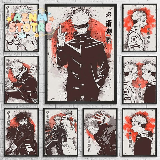Kayou Jujutsu Kaisen Retro Leinwand-Poster mit Itadori, Gojo und Fushiguro in Multicolour als Wandkunst für dein Wohnzimmer oder Spielzimmer - Bild 1
