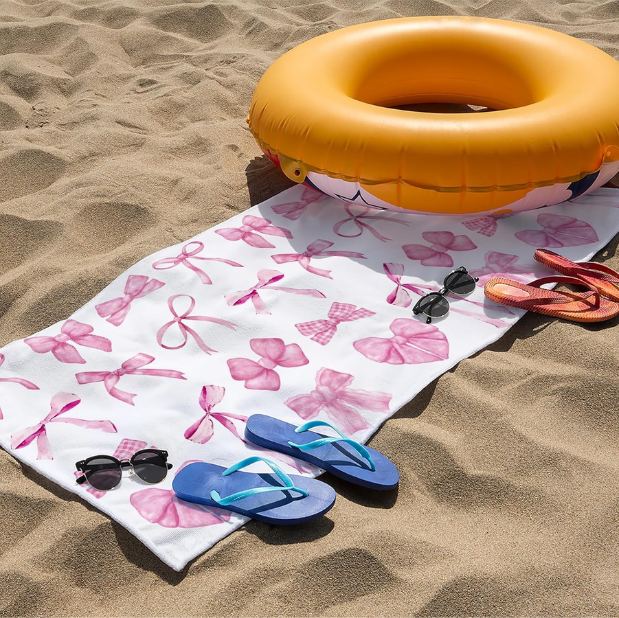 Creative Man Strandtuch mit Schleifenmuster in Rosa und Weiß, B: 30 cm, H: 60 cm - Bild 3