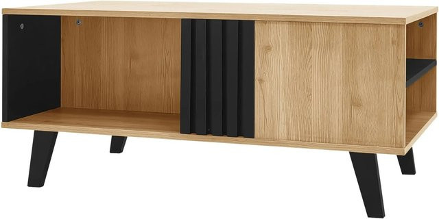 okwish Couchtisch mit vielseitiger Aufbewahrung in Naturfarben und Schwarz, B/T/H: 100 x 60 x 45 cm - Bild 1