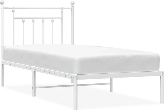 vidaXL Bettgestell aus Metall mit Kopfteil in Weiß, klassisch pulverbeschichtet, B/T/H: 90 x 190 cm - Bild 1