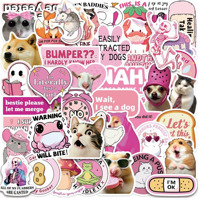 Rspctou Cartoon-Tier-Meme Aufkleber, pink, 10-teiliges Set - Bild 1