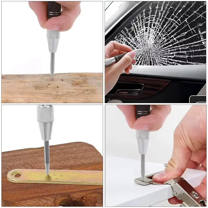 YUKU Automatischer Körner mit Federbelastung für Holzbearbeitung und Metall, Einstellbarer Mittelstiftpresse zur Dellenmarkierung, Silber - Bild 3