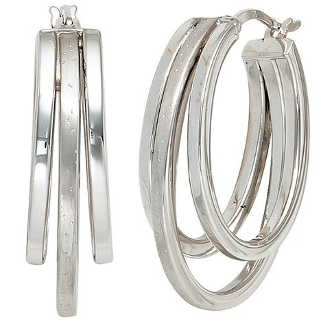 Colfem Creolen 925 Sterling Silber, mattiert, Glitzereffekt, Ohrringe - Bild 1