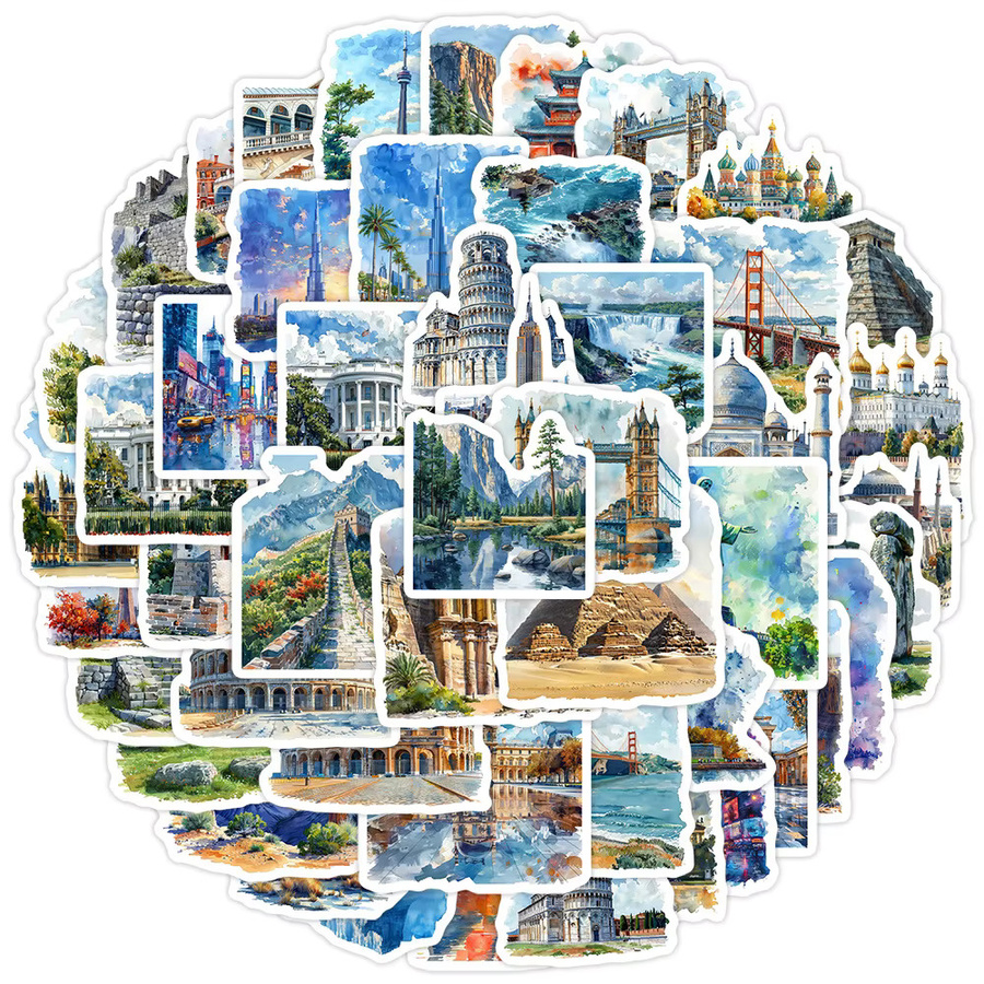 Charile Cartoon Aquarell Wahrzeichen Reise Stadt Aufkleber, 10-teiliges Set - Bild 2