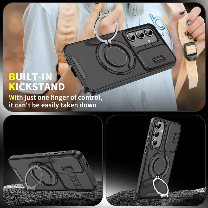 Magnetische Metall Ring Schutzhülle mit Slide Lens Schutz für Samsung Galaxy S25 S24 S23 S22 S21 Ultra S20 FE in Schwarz und Rot - Bild 4