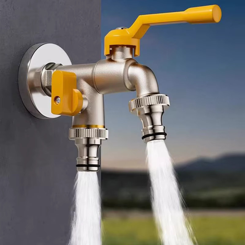 IBC Wasser Tank Adapter mit 2 Auslässen für Garten Schlauch Bewässerung 1/2'' und 3/4'' in Silber - Bild 2
