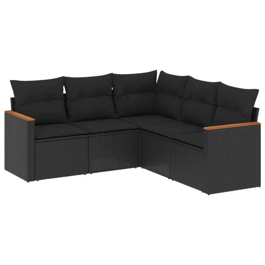 vidaXL 5-teilige Garten-Sofagarnitur in L-Form aus schwarzem Poly-Rattan mit Kissen und pulverbeschichtetem Stahlgestell - Bild 2