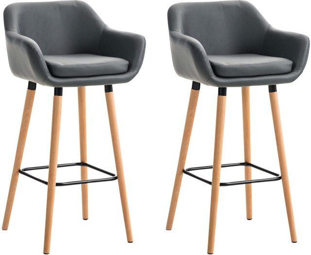 TPFLiving 2er Set Barhocker Grande mit Holzgestell und Kunstleder in Grau - Bild 1