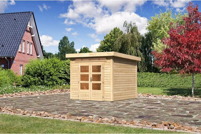 Karibu Holz-Gartenhaus Kumla 3 Natur mit Pultdach in Braun, B/T: 240 x 240 cm - Bild 1
