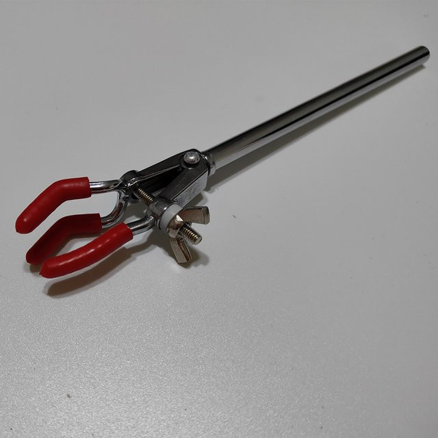 Labor Drei Zinken Kolben Clip mit Verlängerung, silberne Metall-Rohrklemme für professionelle Anwendungen, Einstellbereich 0-28mm, Länge: 190mm - Bild 1