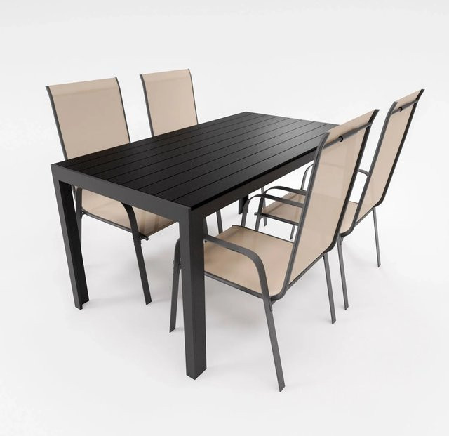 Lex Gartenmöbel Set 5-teilig mit Aluminium Tisch und Stapelsesseln in Beige - Bild 1