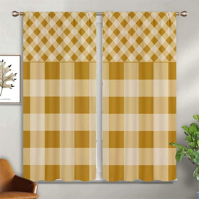 Minimalistische karierte Vorhänge im Wind-Design von Household supplies MH, 2er-Set, Schwarz-Weiß, halbtransparent, B: 60 cm, H: 100 cm - Bild 1