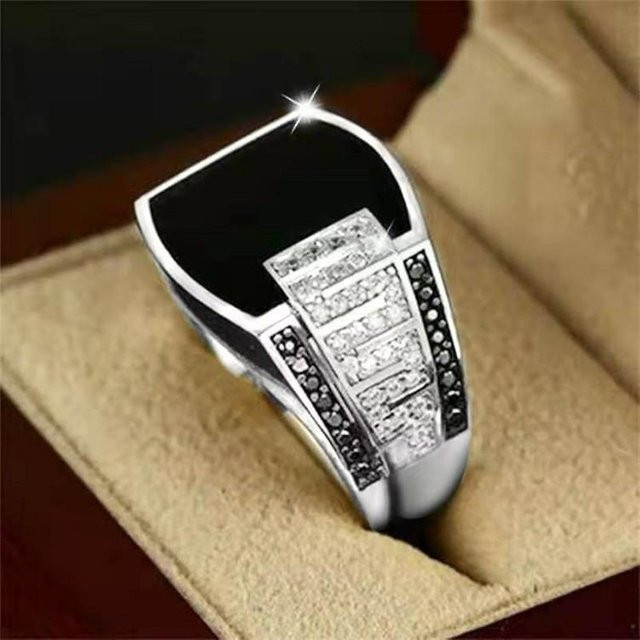 KaiTingu Jewelry Herrenring, Edelstahl, Gold, schwarzer Kristall, Zirkonia - Bild 1