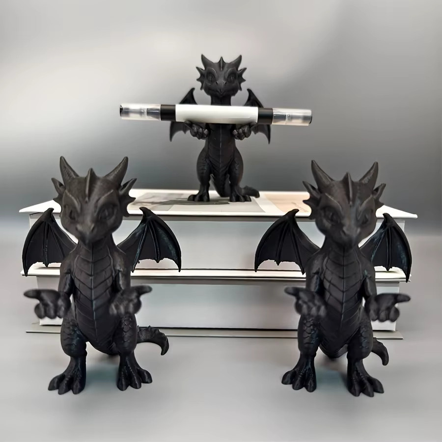 3D-geprägte Drachenstatue als Stifthalter und Schreibtisch-Organizer aus Resin in Schwarz - Bild 2
