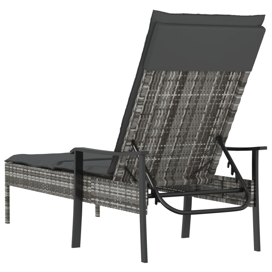 vidaXL Sonnenliege aus Polyrattan in Grau mit wetterfesten Kissen und verstellbarer Kopfstütze - Bild 4
