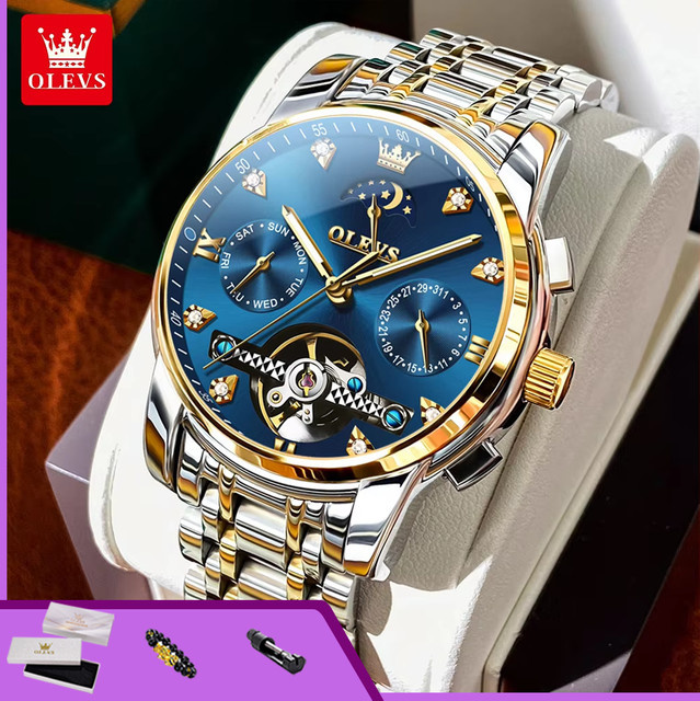 OLEVS Armbanduhr Automatik, Edelstahl, Blau, Herren - Bild 1