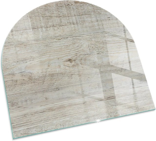 Tulup Kaminofen Glasbodenplatte als Halbkreis in Beige mit heller Holzstruktur, B/T: 100 x 100 cm - Bild 1