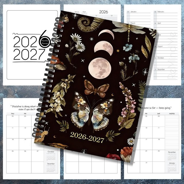 2-Jahres-Monatsplaner und Kalenderbuch mit Spiralbindung, 24-Monats-Ausgabe in Schwarz, A5 Softcover mit wöchentlichen und monatlichen Layouts - Bild 1