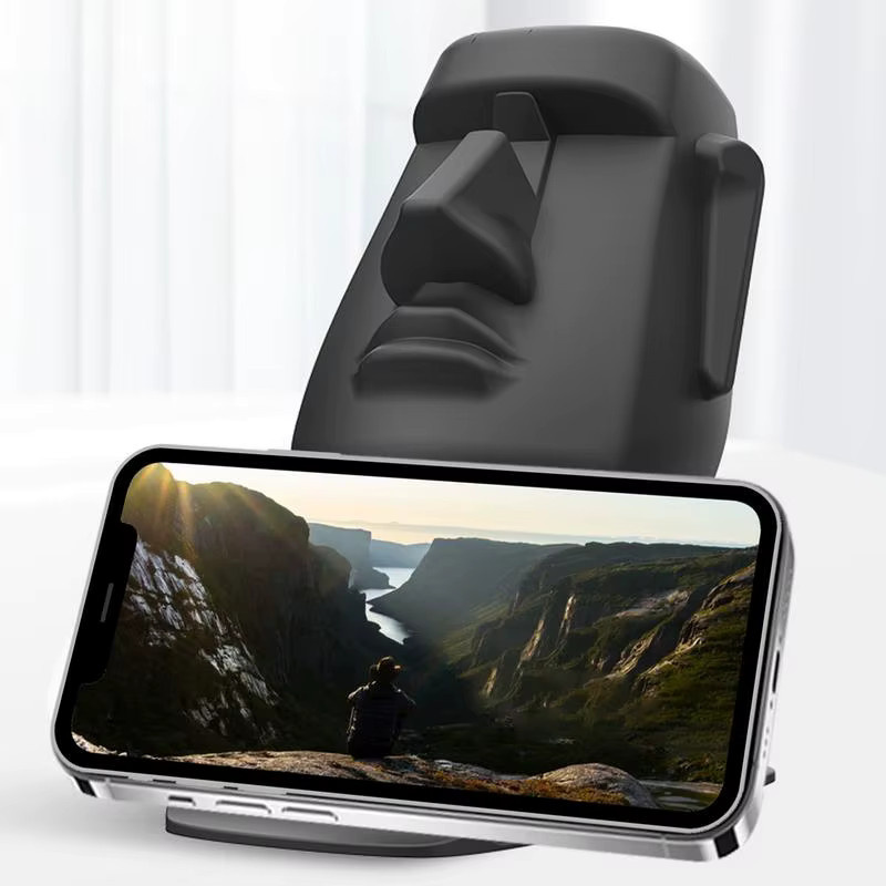 Moai-Statue aus Kunstharz als 3-in-1 Schreibtisch-Organizer in Schwarz für Handy und Brille - Bild 2