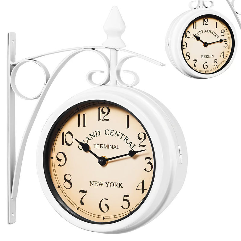 Deuba® Bahnhofsuhr im Retrolook, zweiseitige analoge Wanduhr aus Metall in Weiß, Durchmesser: 32,5 cm - Bild 2
