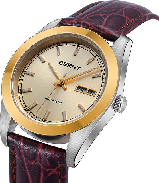 BERNY Automatikuhr, Gold, Leder, Herren, Datum - Bild 1