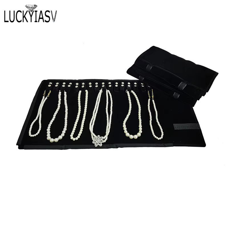 luckyiasv Schmuck Roll Bag Organizer für Halsketten und Armbänder, schwarz, Unisex - Bild 5
