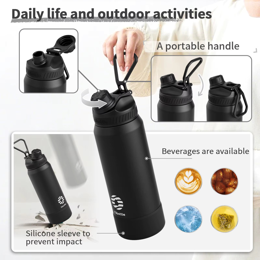 FJbottle Isolierflasche aus Edelstahl als Thermowasserflasche und Tumbler in Schwarz oder Weiß, 710 ml oder 950 ml - Bild 4