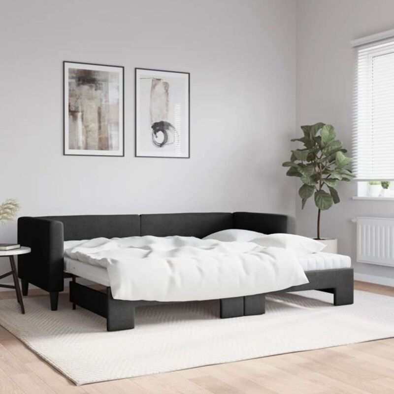 Ausziehbares Funktionsbett mit Matratze von vidaxl in Schwarz aus Stoff und Metall, B/H: 200 x 80 cm - Bild 1