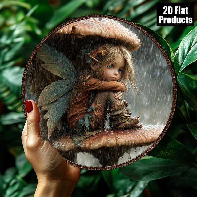 Potdemiel Rundes Aluminium-Metallschild Pilz-Elf-Thema Botanik Dekoration, Durchmesser: 20 cm, Mehrfarbig - Bild 1