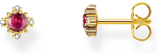 Thomas Sabo Ohrstecker, vergoldet, 925 Silber, roter Stein, Damen - Bild 1