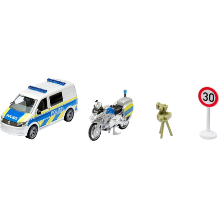 Siku Modellfahrzeug Set mit VW T6 und BMW Polizeimotorrad aus Metall und Gummi