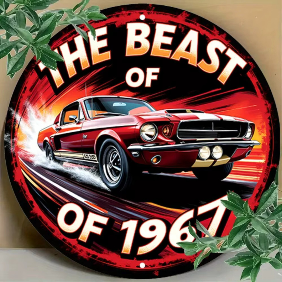 CIFBUY Retro 1967 Muscle Car Aluminium-Blechschild Vintage Wanddekoration, B/H: 20,0 x 20,0 cm, Mehrfarbig - Bild 5