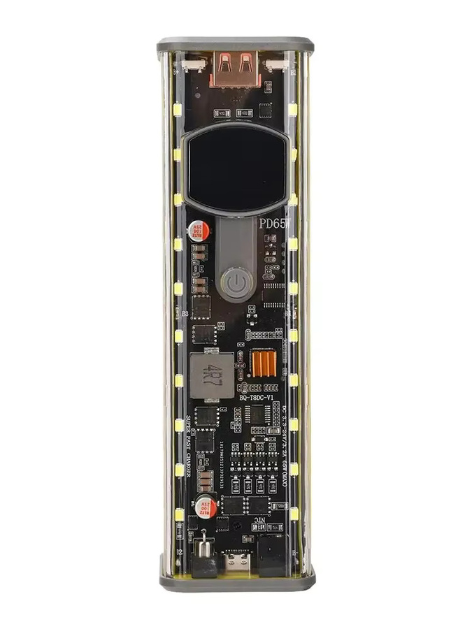 Gaqqee DIY Powerbank-Gehäuse Set Transparent mit LED-Licht, PD65W PD45W Schnellladefunktion für 8 Zellen 18650 Akkus, Schwarz - Bild 7