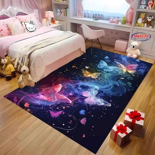 JGJG Schmetterlings Teppich in Mehrfarbig, Maschinenwaschbarer und Rutschfester Bodenmatte für Wohnzimmer oder Schlafzimmer, Breite: 60 cm, Tiefe: 90 cm - Bild 1